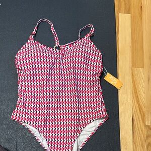 Kona Sol Red and White Zigzag Swimsuit